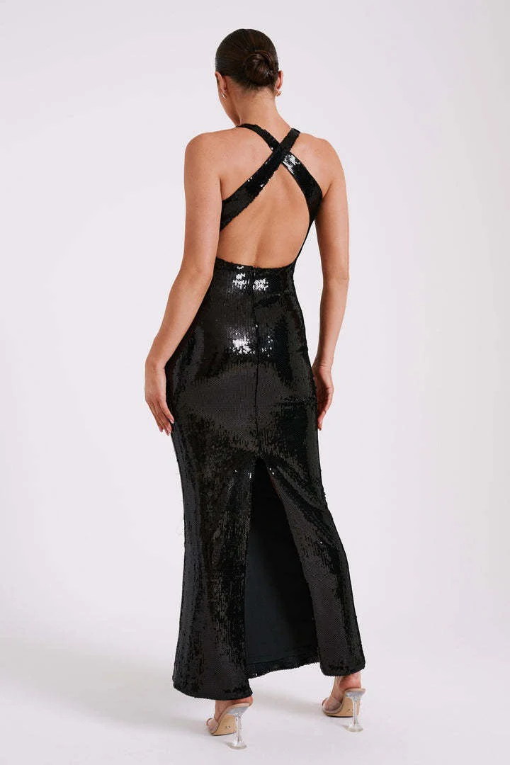 Backless Floral Sequin Maxi Dress - Image 20