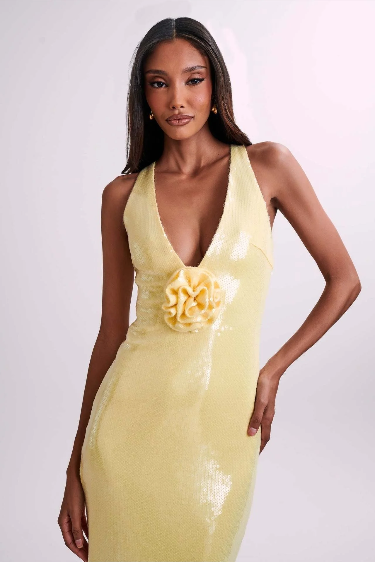 Backless Floral Sequin Maxi Dress - Image 3