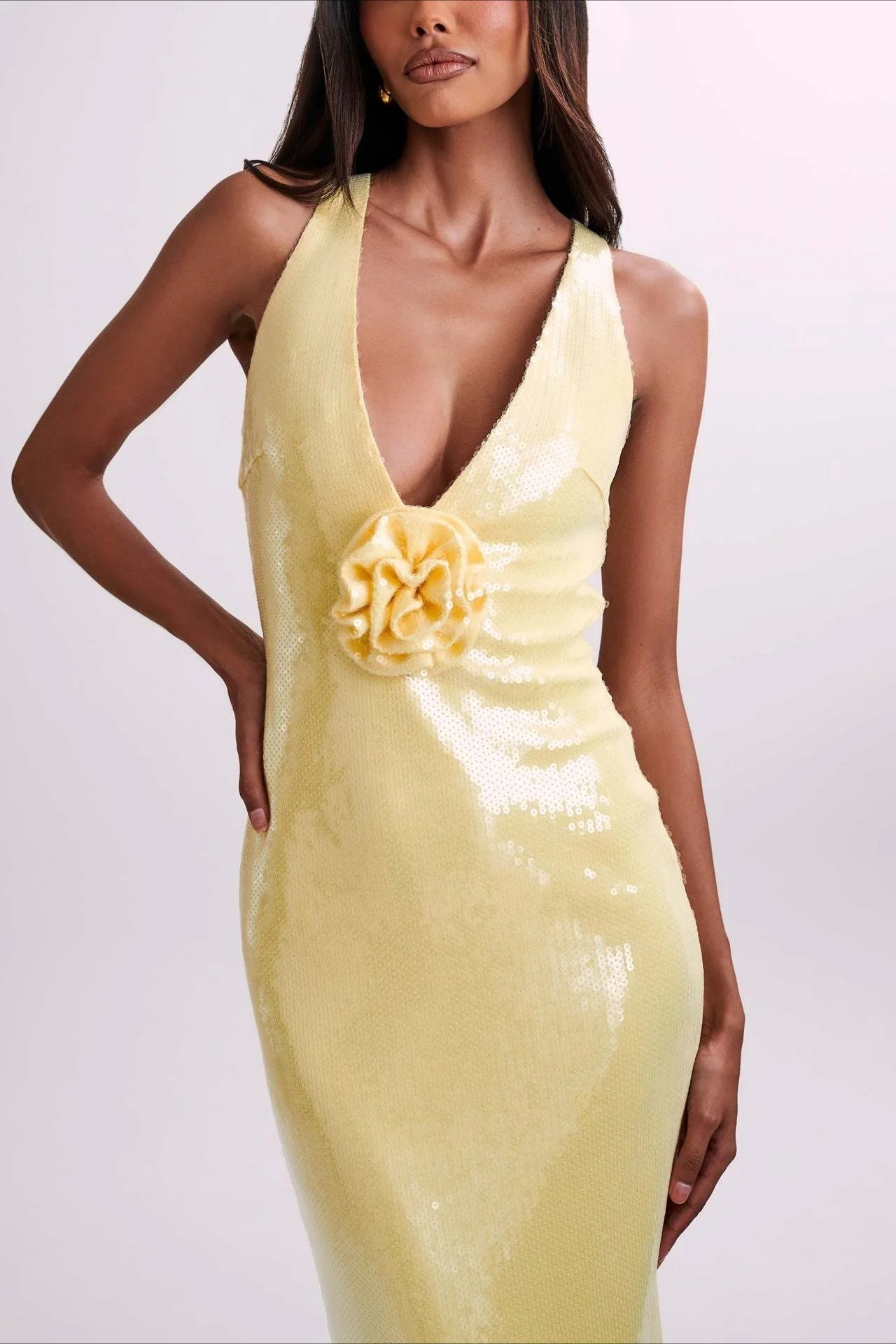 Backless Floral Sequin Maxi Dress - Image 4