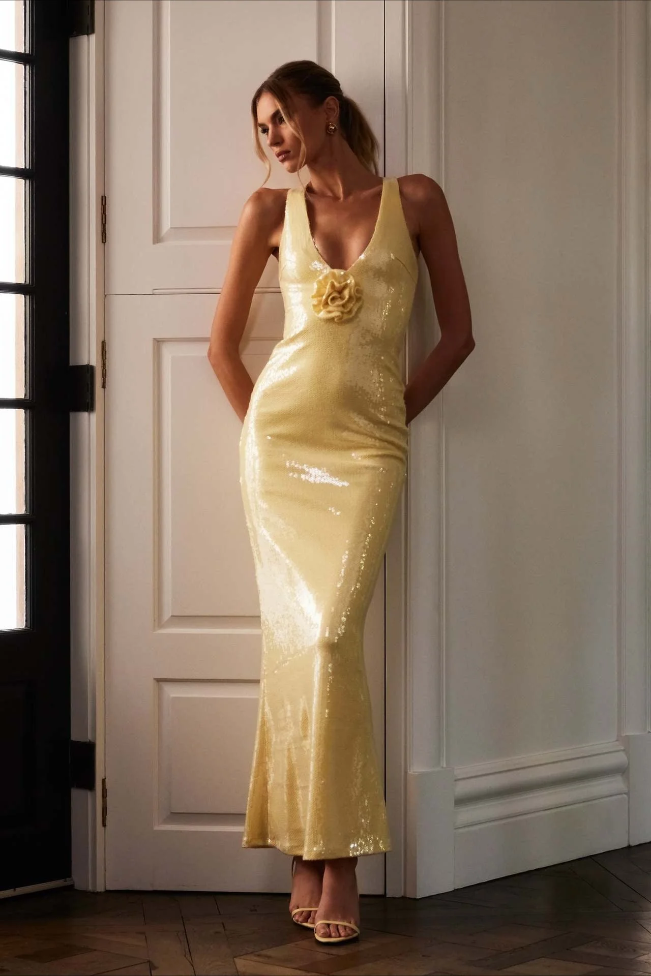 Backless Floral Sequin Maxi Dress - Image 7