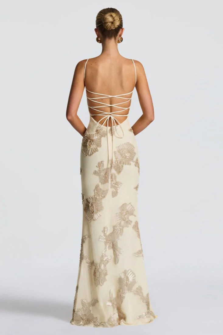 Backless Floral Tie-Up Maxi Dress - Image 11
