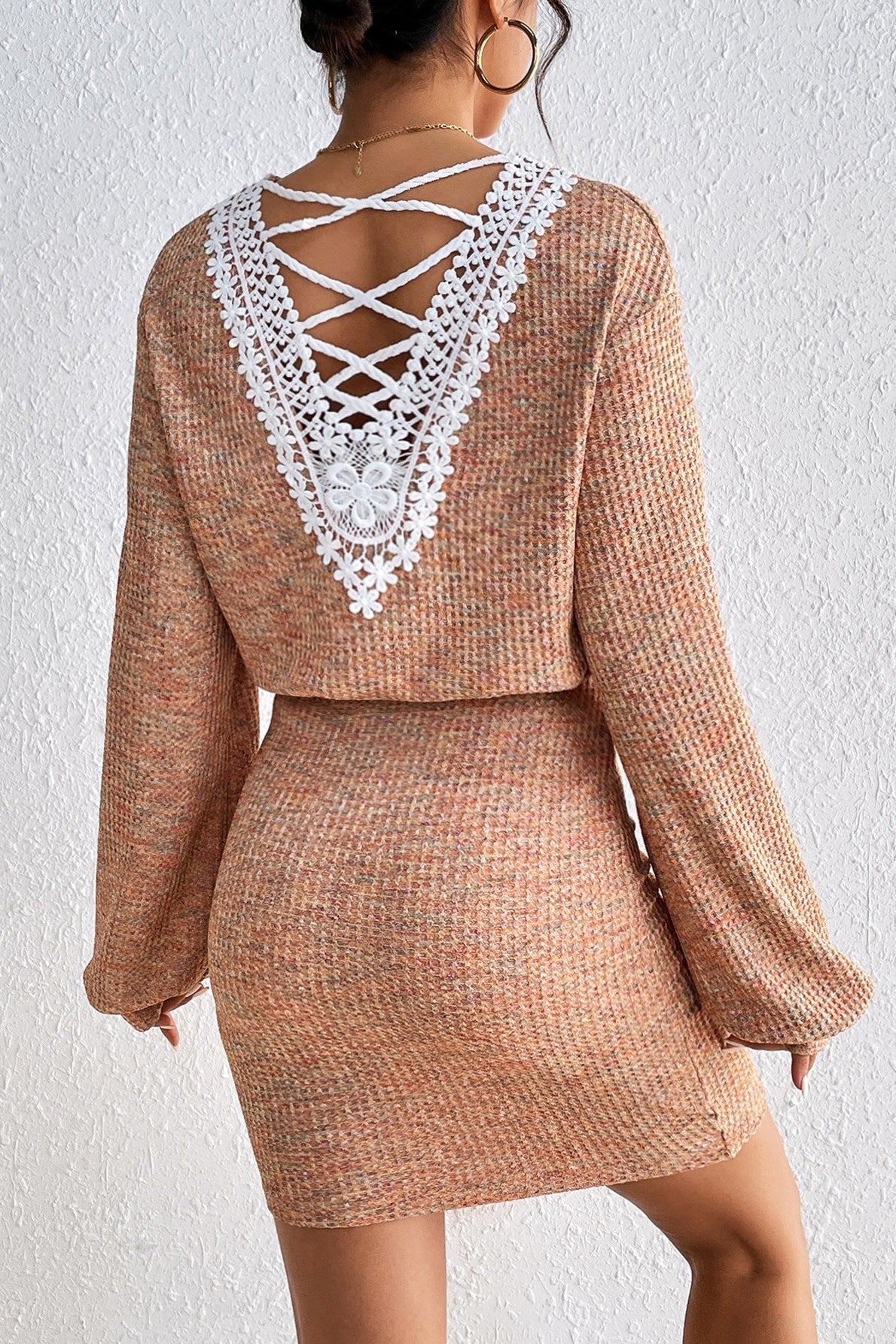 Backless Long Sleeve Knit Sweater Dress - Image 2