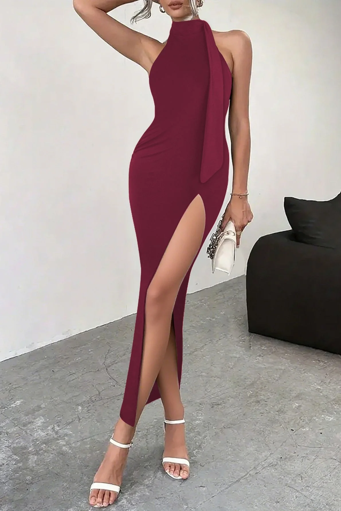 Backless Tie High Slit Party Dress - Image 10