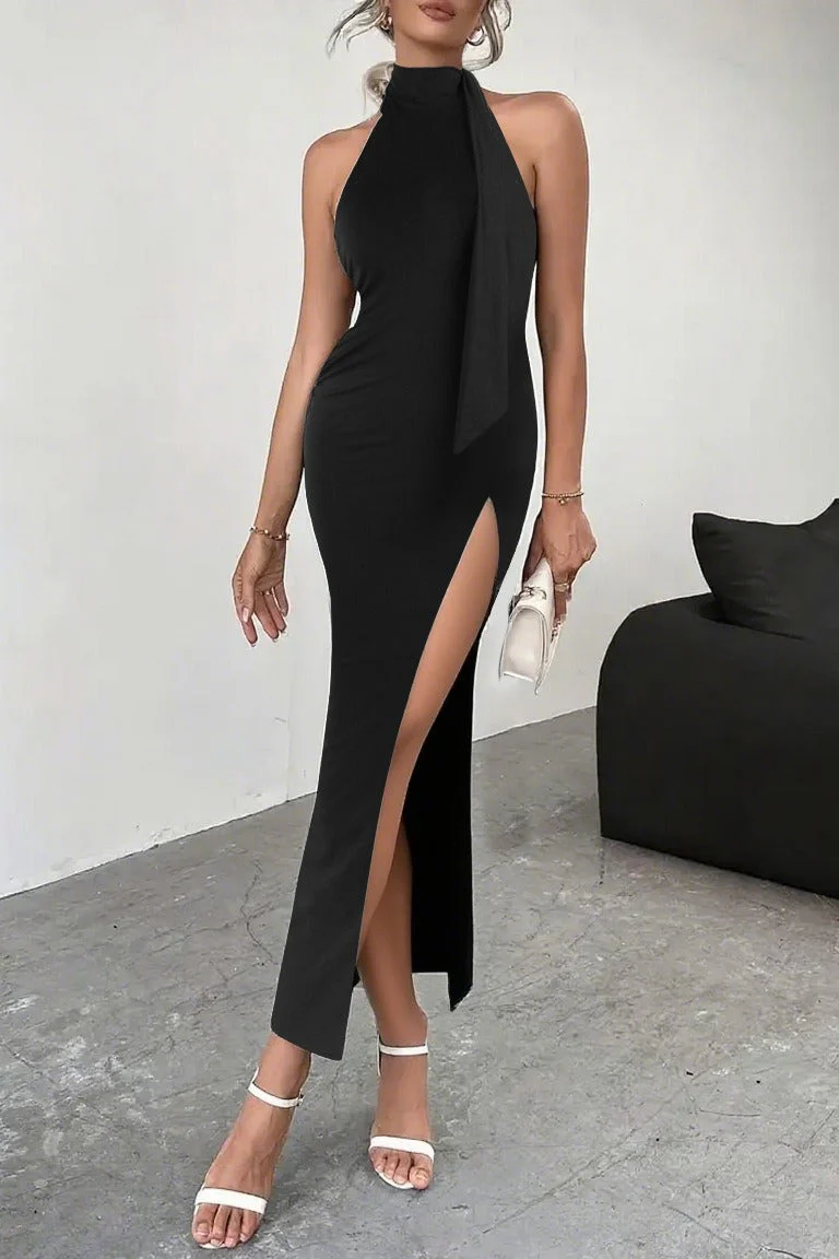 Backless Tie High Slit Party Dress - Image 2