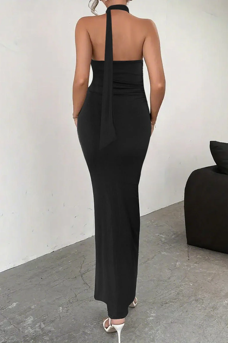 Backless Tie High Slit Party Dress - Image 4
