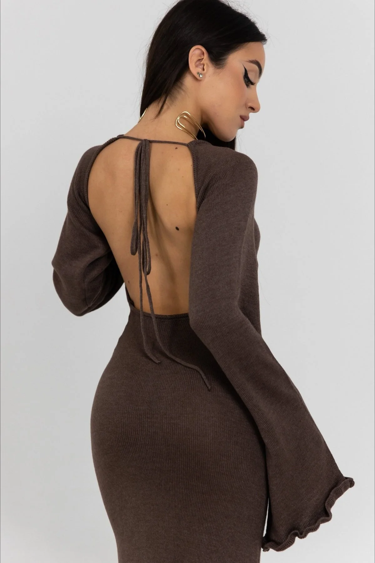 Backless Tie Maxi Sweater Dress - Image 4