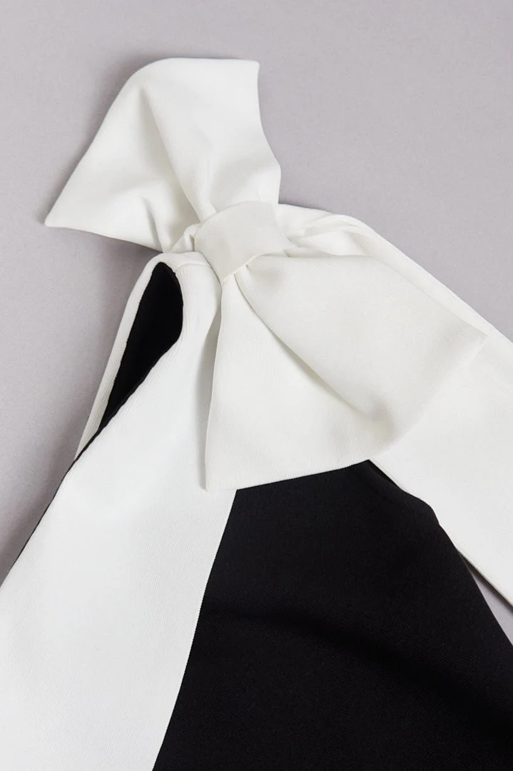 Bandage One-shoulder Color Block Bow Cocktail Dress - Image 10