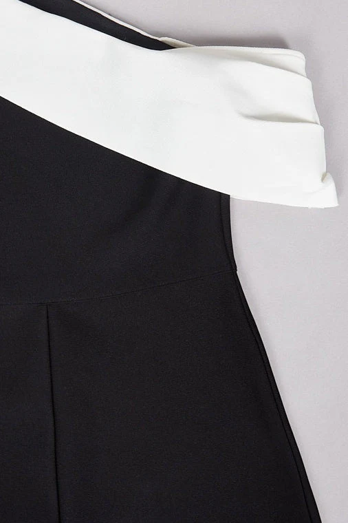Bandage One-shoulder Color Block Bow Cocktail Dress - Image 11