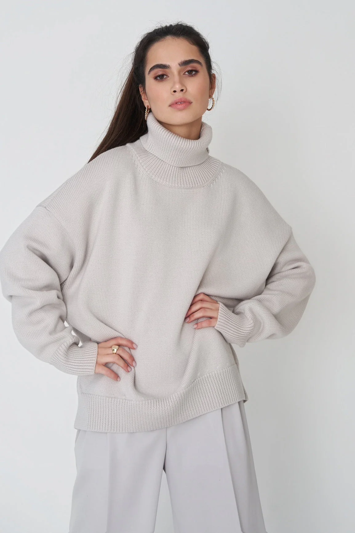 Basic Solid Knit Turtleneck Sweater - Image 12