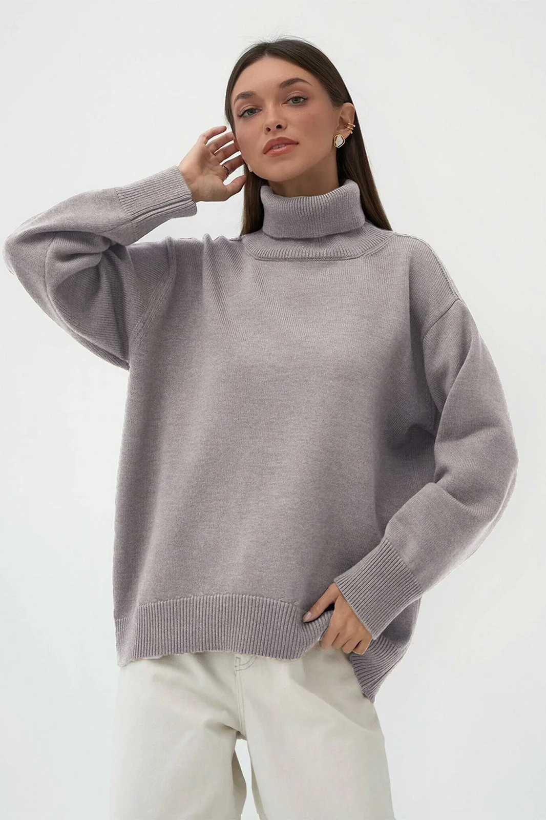 Basic Solid Knit Turtleneck Sweater - Image 23