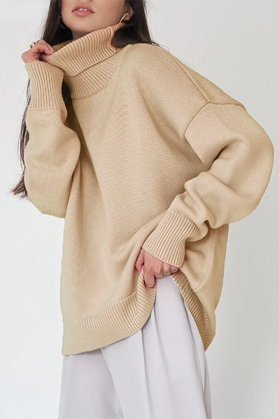 Basic Solid Knit Turtleneck Sweater - Image 29