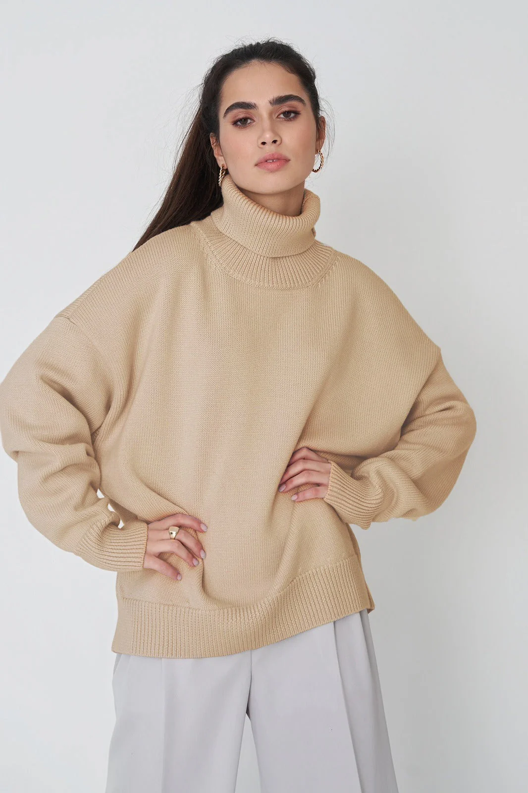 Basic Solid Knit Turtleneck Sweater - Image 31