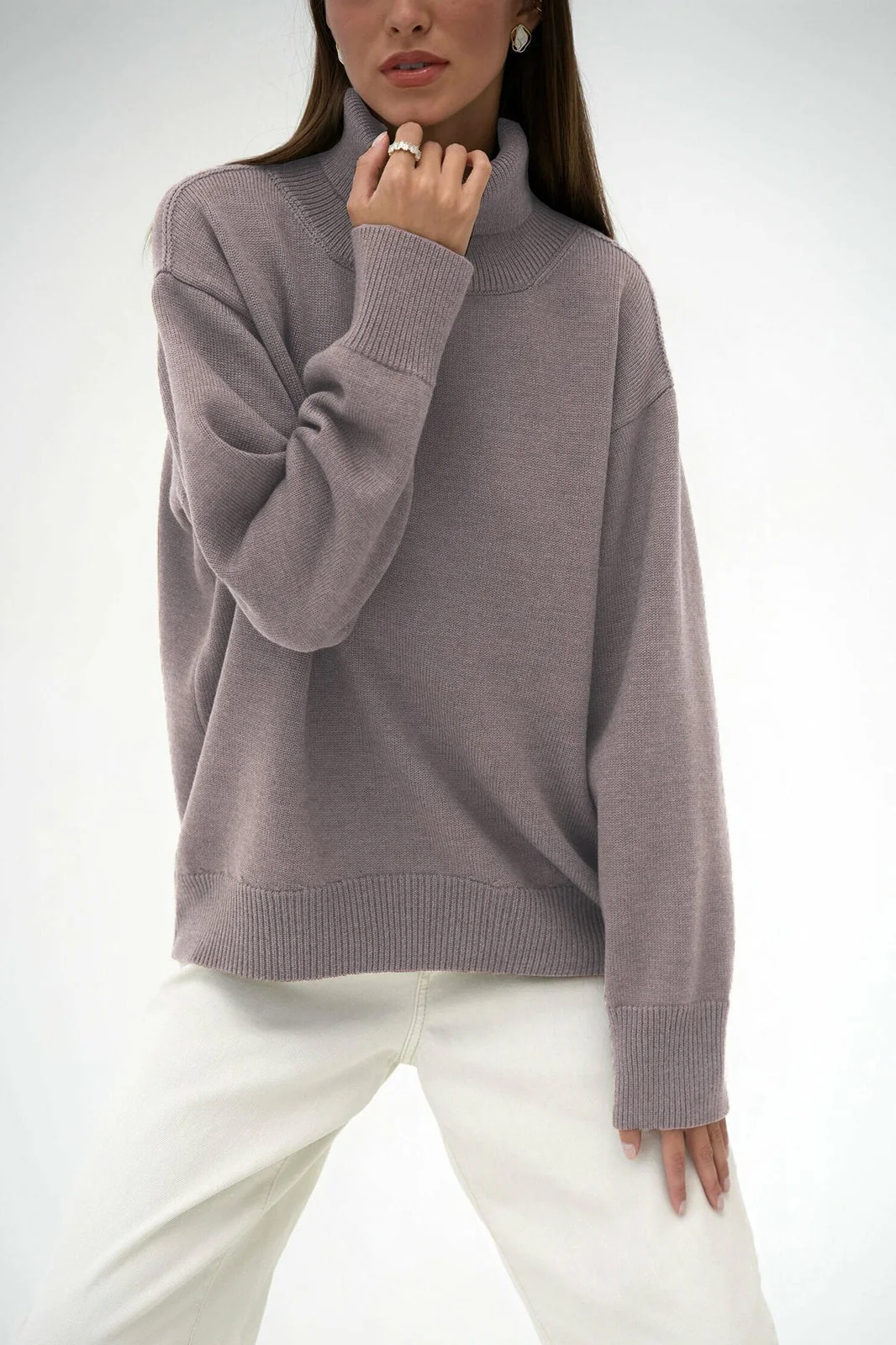 Basic Solid Knit Turtleneck Sweater - Image 33