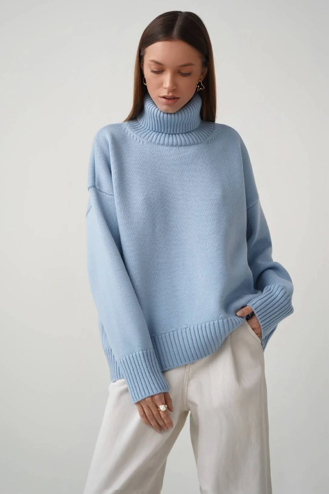 Basic Solid Knit Turtleneck Sweater - Image 76