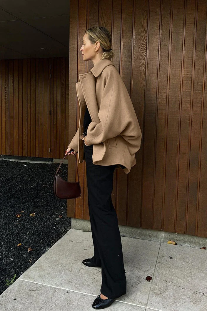 Batwing Sleeve Wool Blend Coat - Image 12