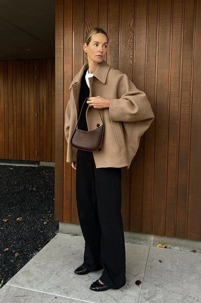 Batwing Sleeve Wool Blend Coat - Image 13