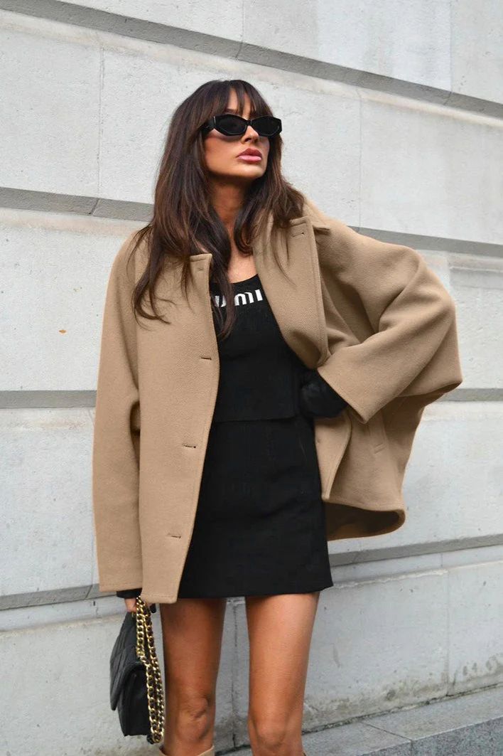Batwing Sleeve Wool Blend Coat - Image 3