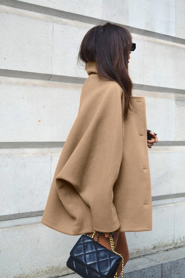 Batwing Sleeve Wool Blend Coat - Image 5