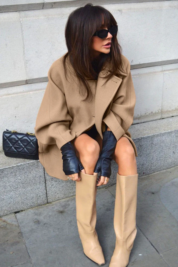 Batwing Sleeve Wool Blend Coat - Image 9