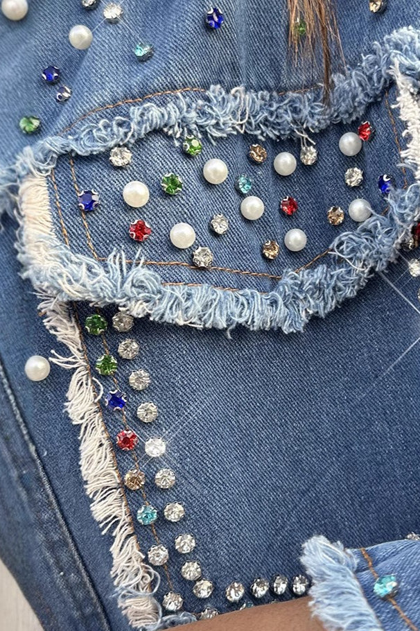 Beaded Contrast Denim Long Sleeve Coat - Image 5