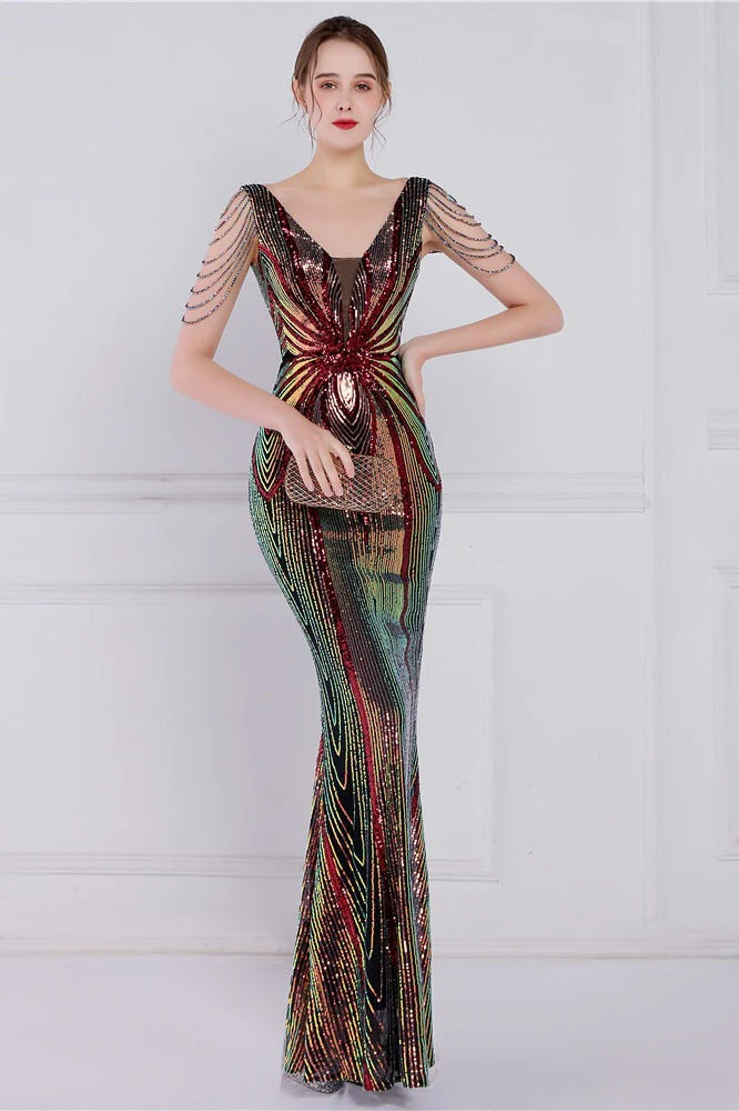 Beaded Floral Sequin Mermaid Party Dress - Image 10