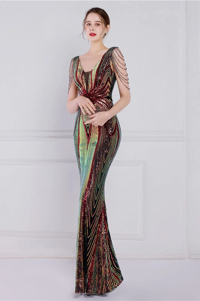 Beaded Floral Sequin Mermaid Party Dress - Image 11