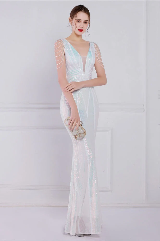 Beaded Floral Sequin Mermaid Party Dress - Image 3