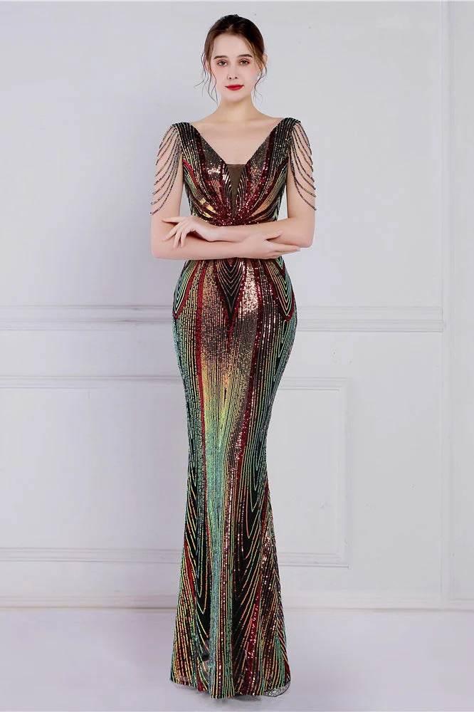 Beaded Floral Sequin Mermaid Party Dress - Image 9