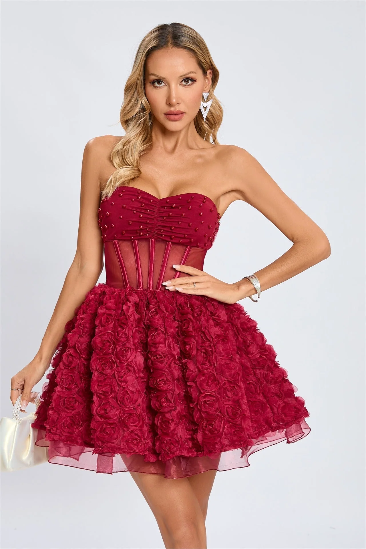 Beaded Strapless Puff Party Dress - Image 2