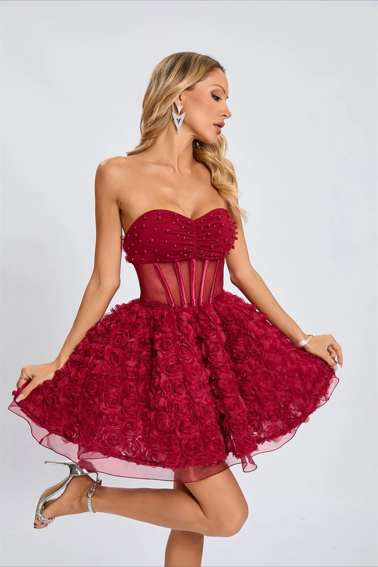 Beaded Strapless Puff Party Dress - Image 3