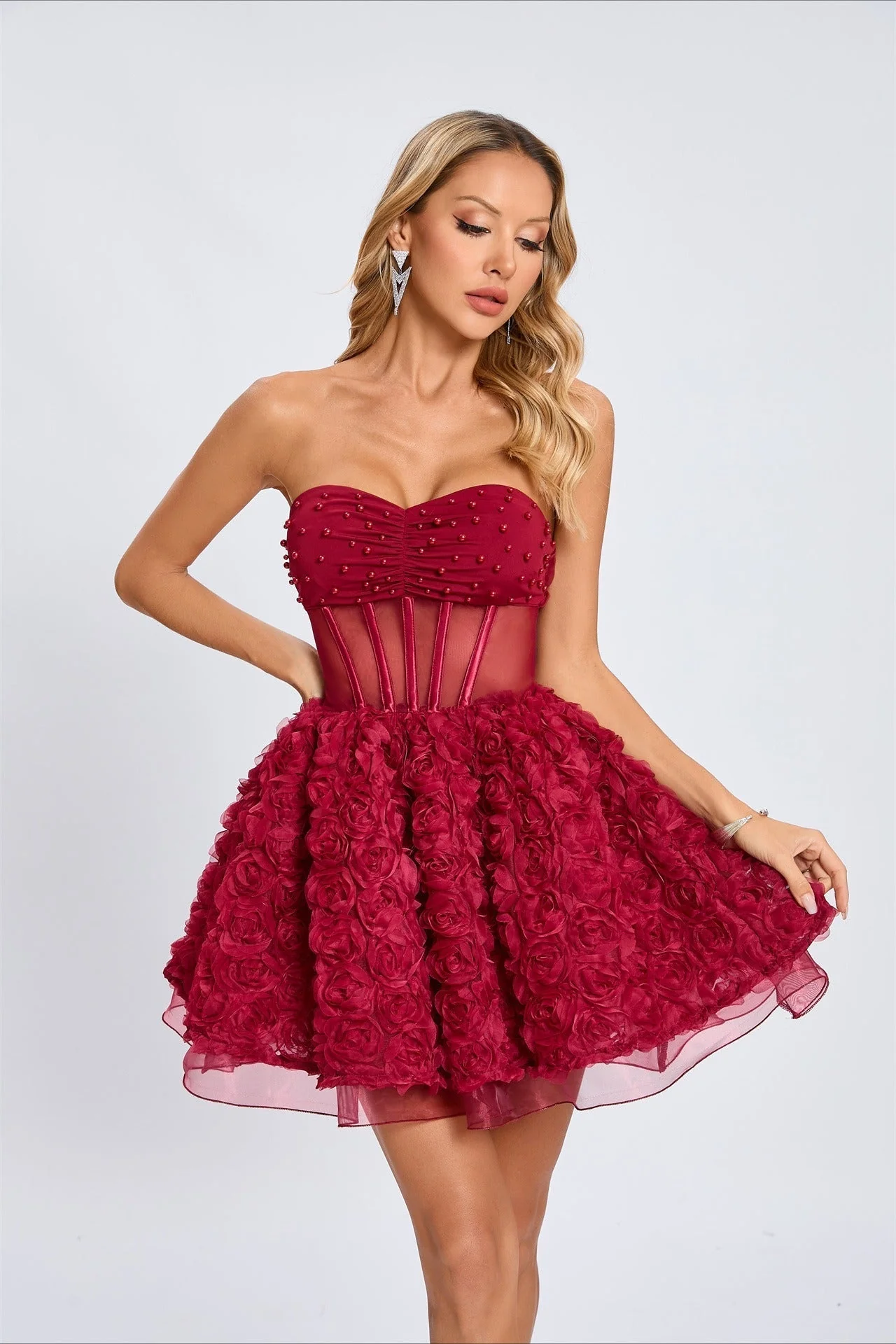 Beaded Strapless Puff Party Dress - Image 4
