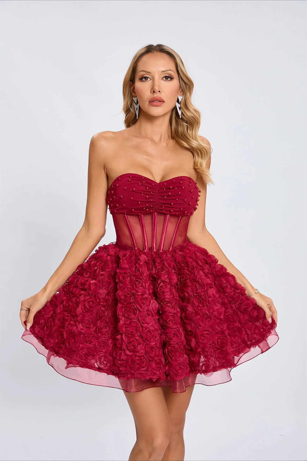 Beaded Strapless Puff Party Dress - Image 5