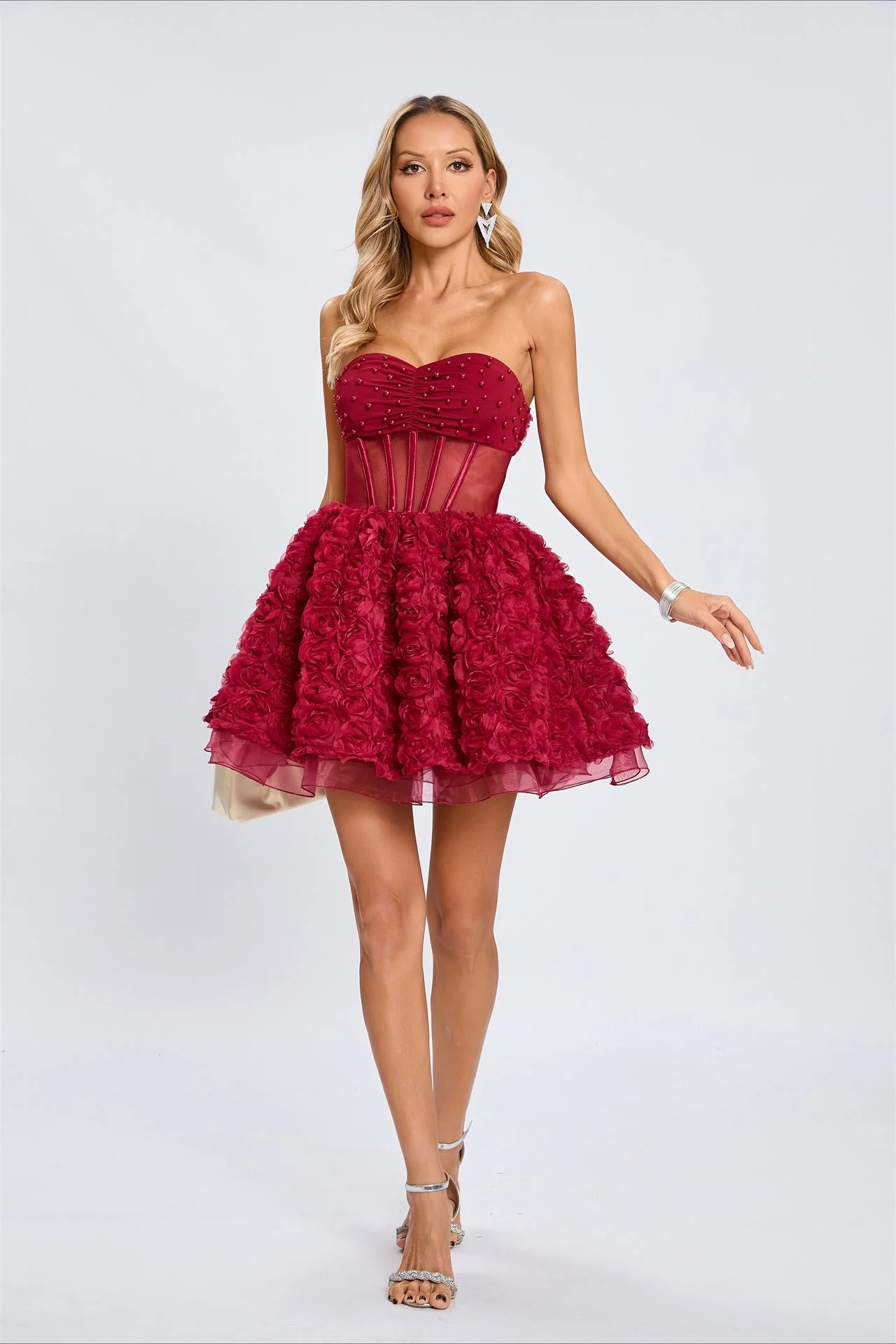 Beaded Strapless Puff Party Dress - Image 6