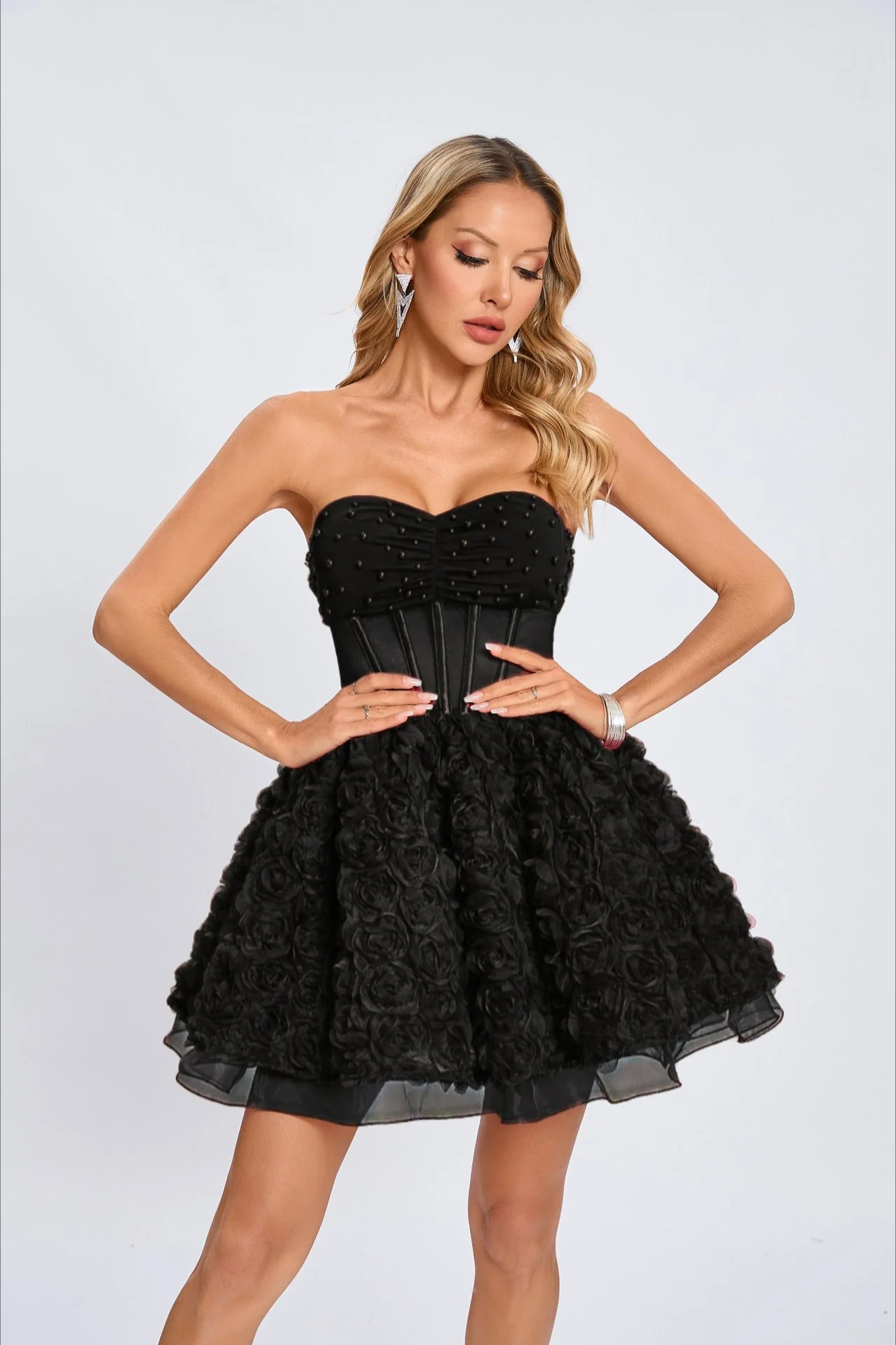 Beaded Strapless Puff Party Dress - Image 7