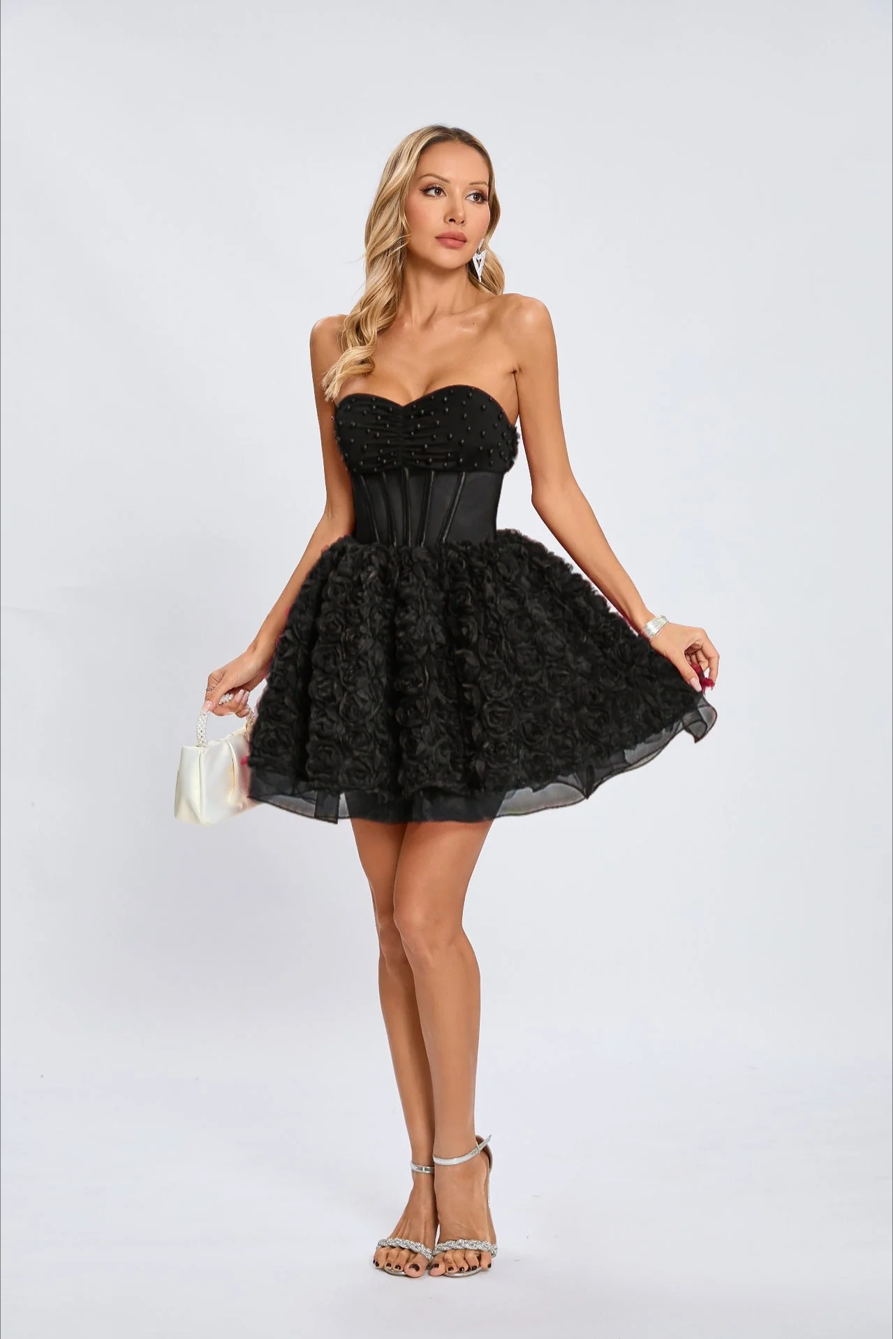 Beaded Strapless Puff Party Dress - Image 8