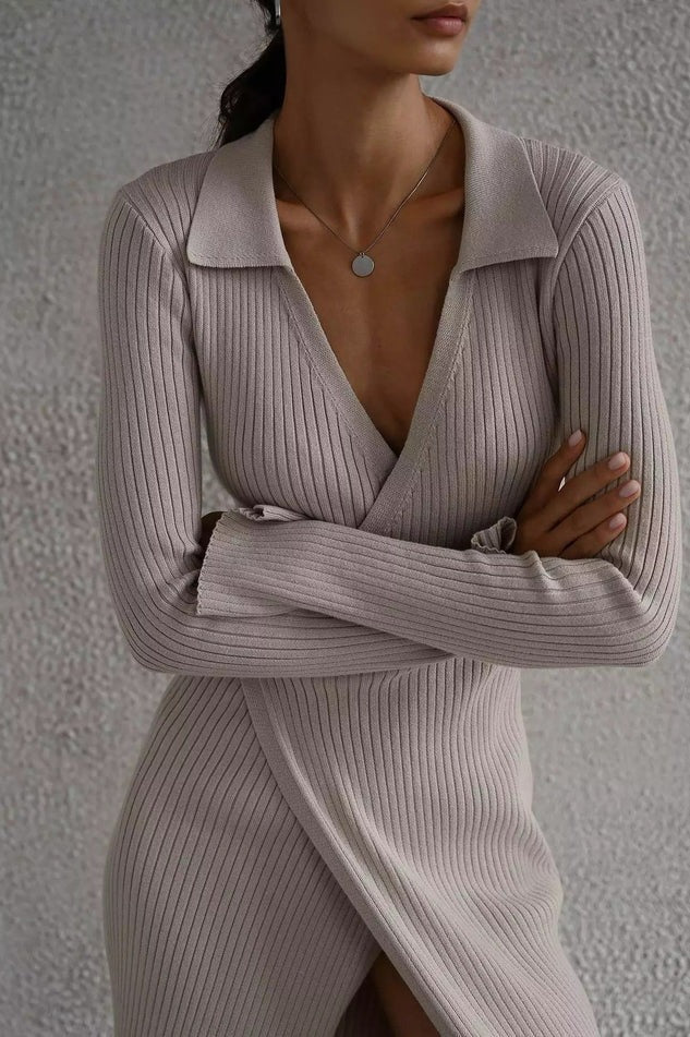 Belted Long Sleeve Solid Knit Sweater Dress - Image 9