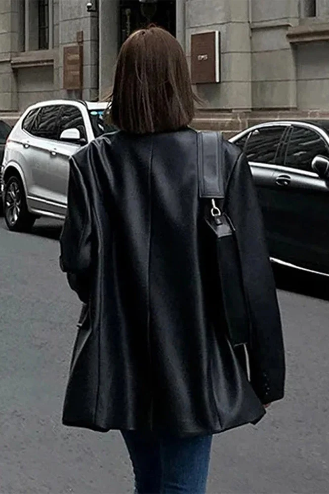 Black PU Leather Blazer Jacket - Image 12