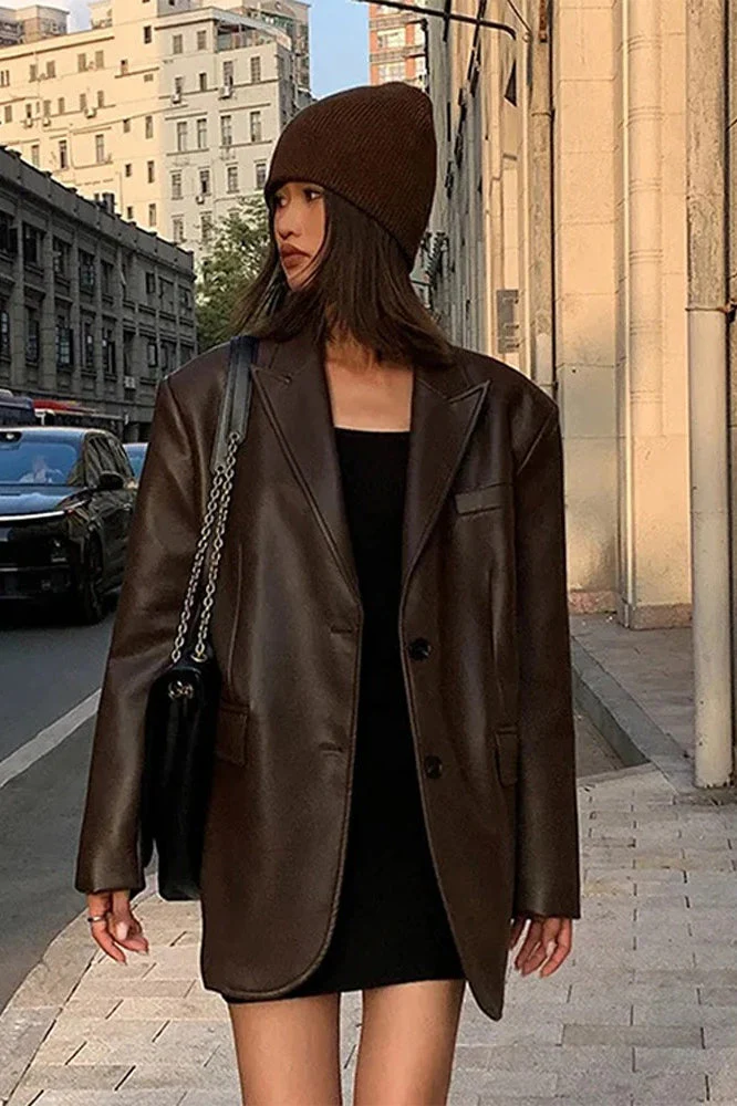 Black PU Leather Blazer Jacket - Image 4
