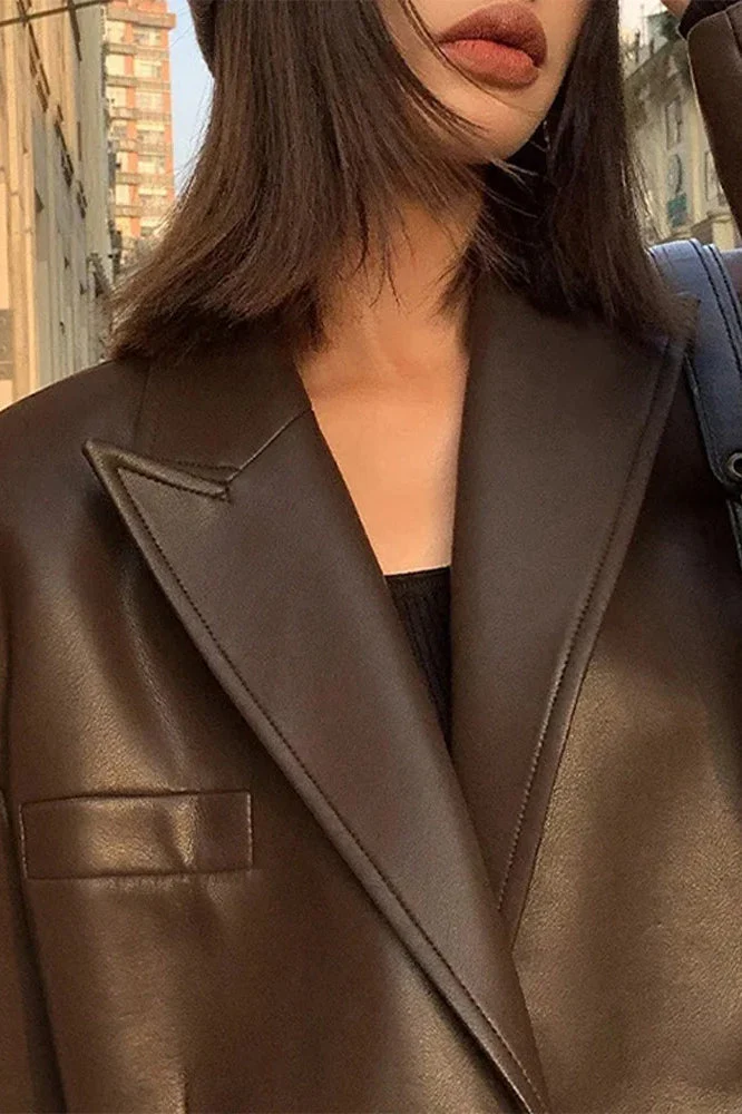 Black PU Leather Blazer Jacket - Image 5