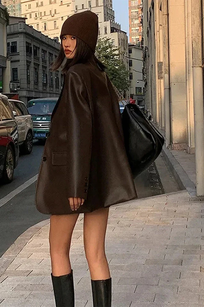 Black PU Leather Blazer Jacket - Image 6