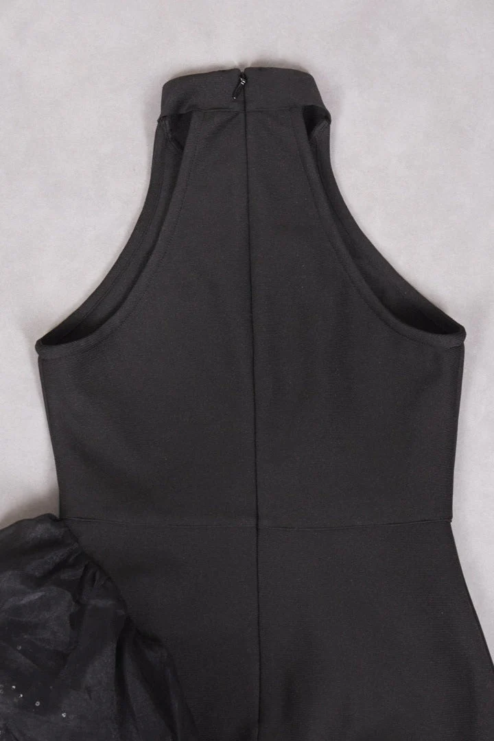 Black Ruffled Mesh Asymmetrical Party Dress - Image 8