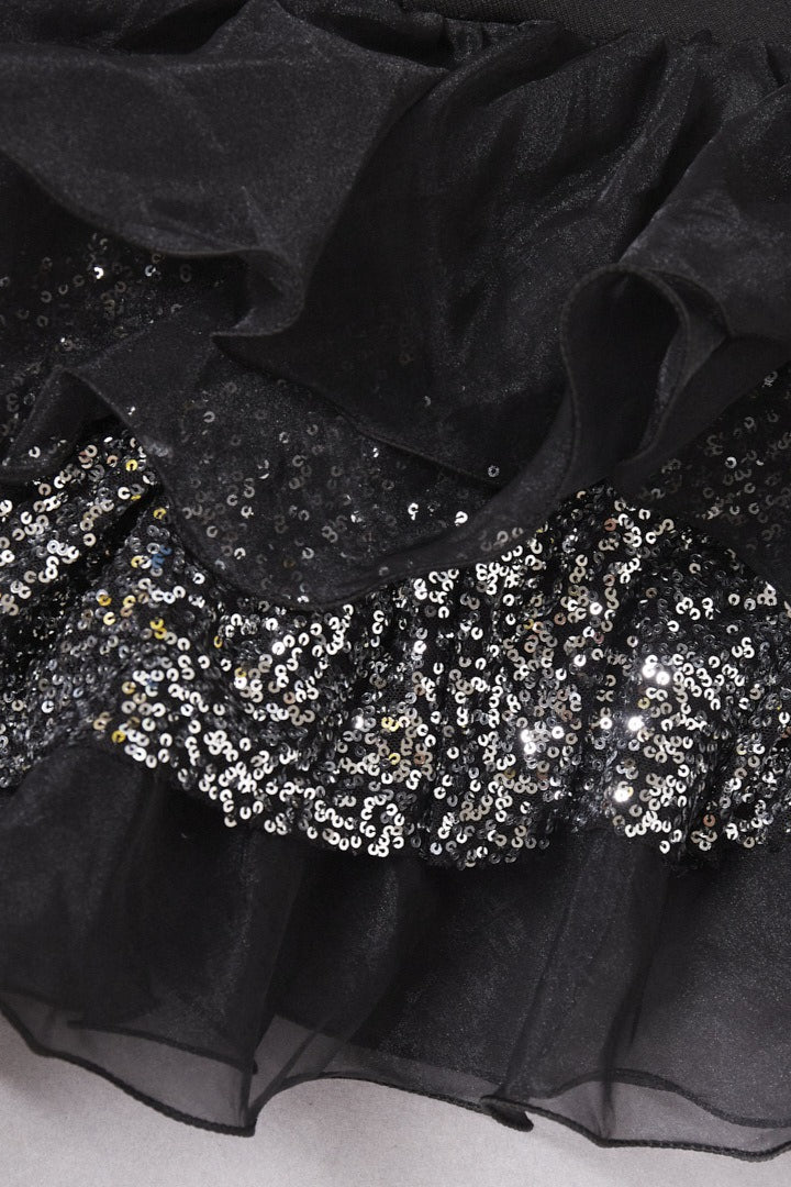 Black Ruffled Mesh Asymmetrical Party Dress - Image 9