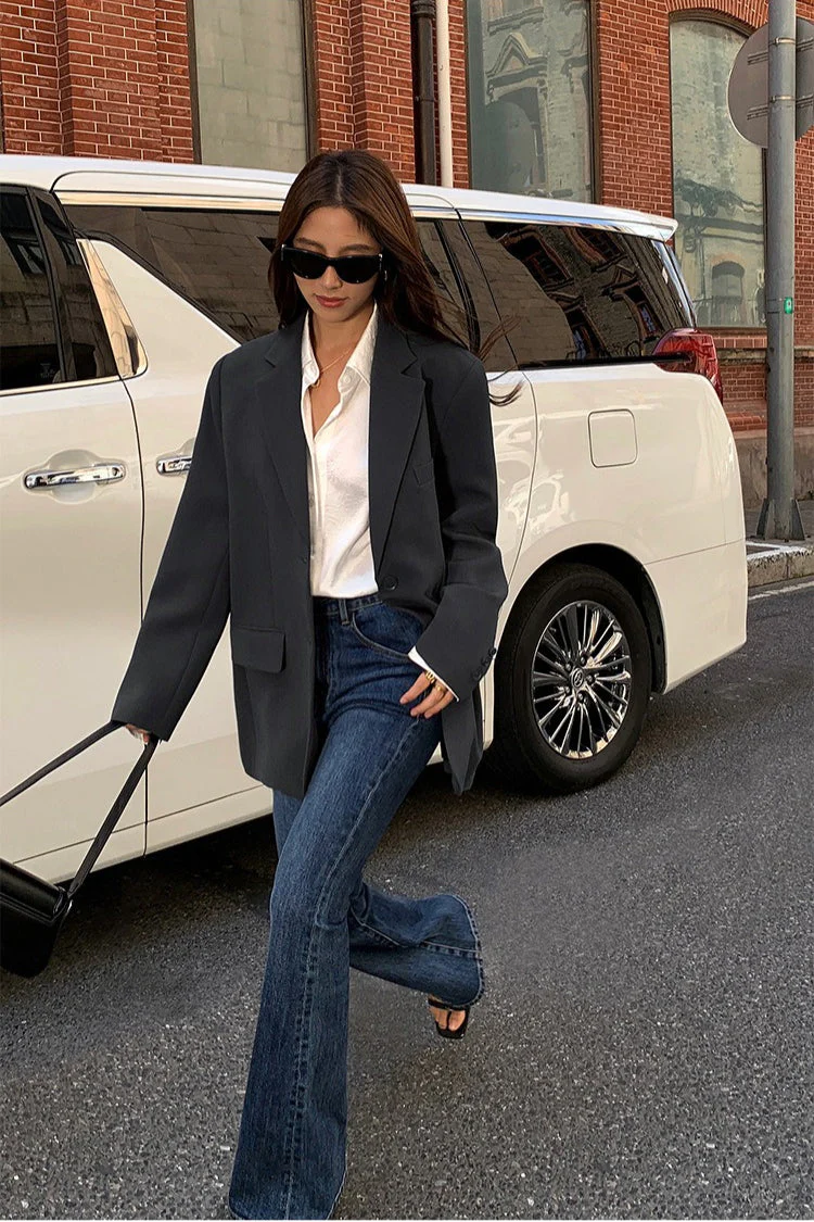 Black Slouchy Retro Style Blazer - Image 11