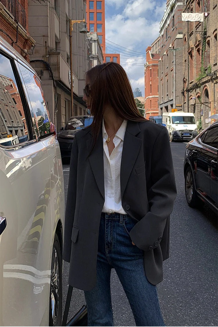 Black Slouchy Retro Style Blazer - Image 12