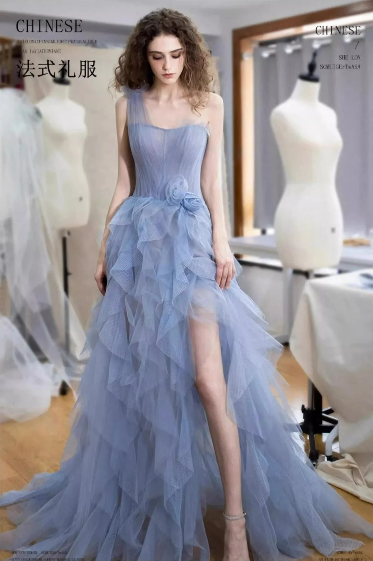 Blue Bustier Sleeveless Formal Dress - Image 4