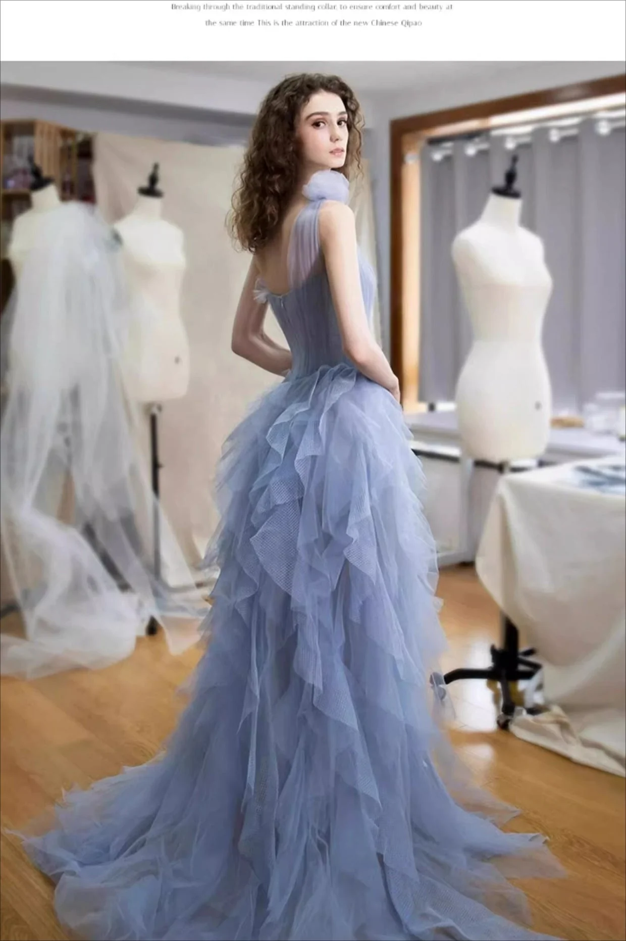Blue Bustier Sleeveless Formal Dress - Image 6
