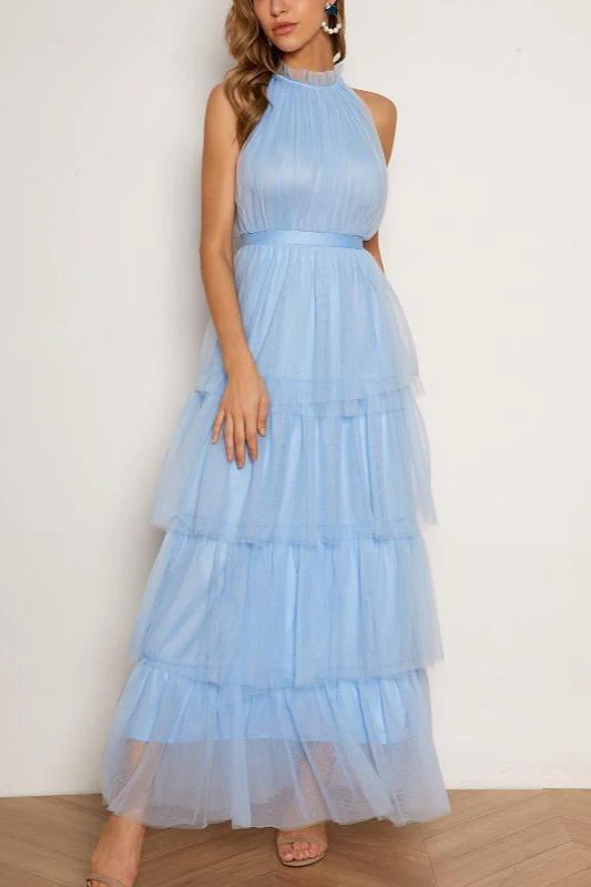 Blue Tiered Ruffle Mesh Party Dress - Image 2