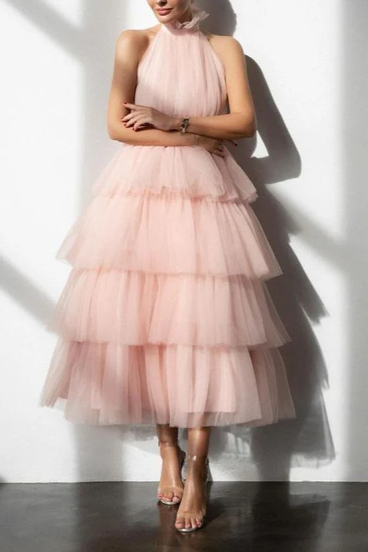 Blue Tiered Ruffle Mesh Party Dress - Image 3