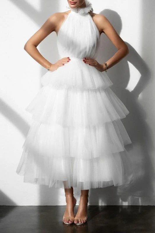Blue Tiered Ruffle Mesh Party Dress - Image 4