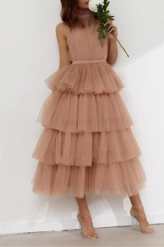 Blue Tiered Ruffle Mesh Party Dress - Image 5